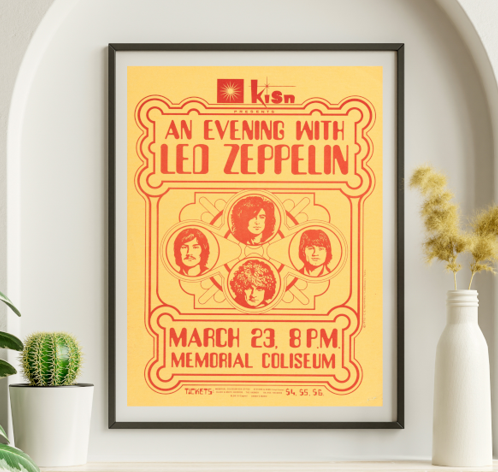 Led Zeppelin - Memorial Coliseum Portland OR March 23 1970 - Live Concert Poster Wall Art Print - 156019