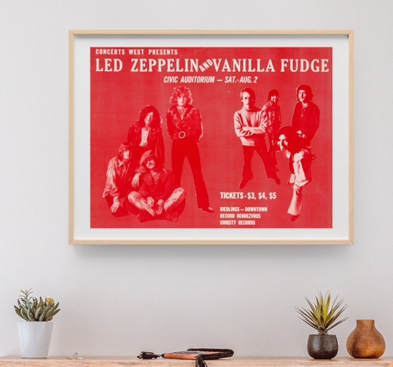 Led Zeppelin - Civic Auditorium Albuquerque NM August 2 1969 - Live Concert Poster Wall Art Print - 156022