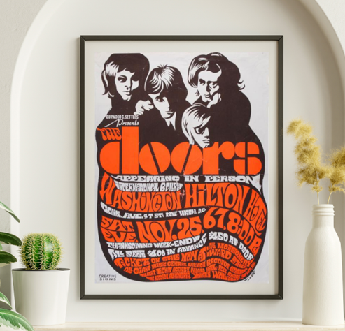 Doors - Washington Hilton WA November 25 1968 - Live Concert Poster Wall Art Print - 133004