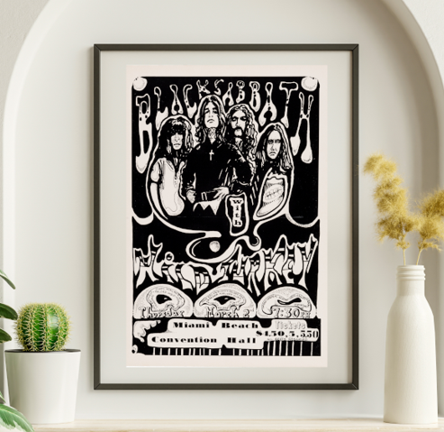Black Sabbath - Convention Hall Miami Beach FL March 2 1972- Live Concert Poster Wall Art Print - 117004