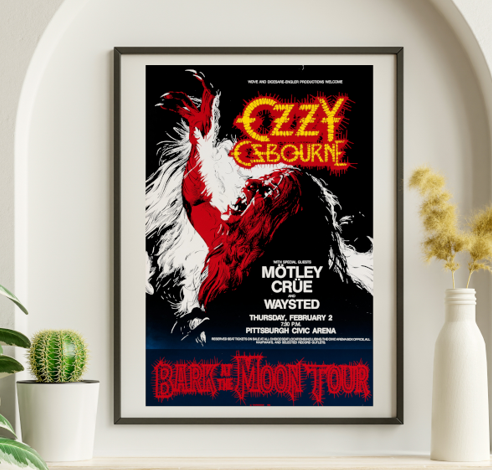 Ozzy Osbourne w Motley Crue Pittsburgh Civic Arena PA February 2 1984 - Live Concert Poster Wall Art Print - 267003