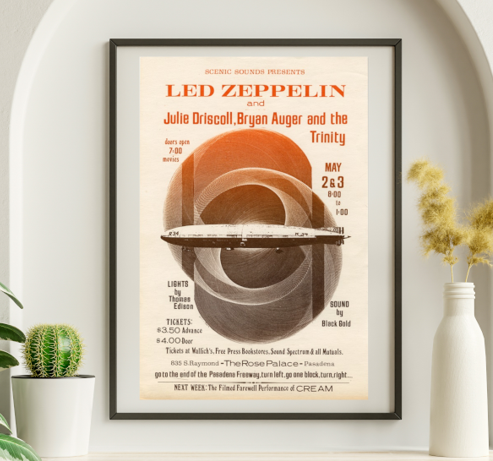 Led Zeppelin - Rose Bowl Pasadena CA May 2, 3 1969 – Live Concert Poster Wall Art Print - 156008