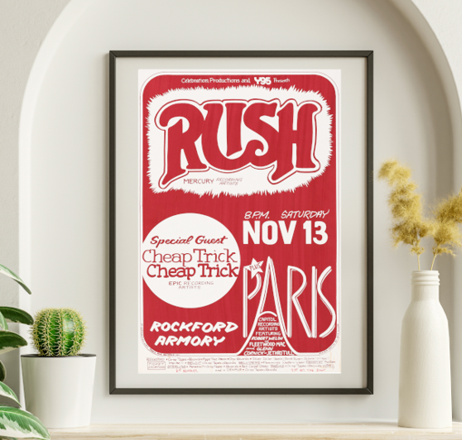 Rush w Cheap Trick - Rockford Armory Rockford IL November 13 1976 - Live Concert Poster Wall Art Print - 253004