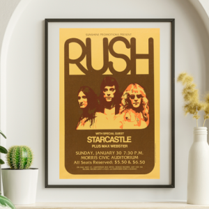 Rush - Morris Civic Auditorium South Bend IN January 30 1977 - Live Concert Poster Wall Art Print - 253005