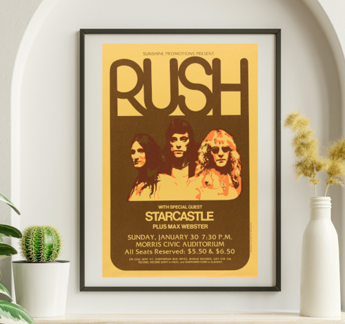 Rush - Morris Civic Auditorium South Bend IN January 30 1977 - Live Concert Poster Wall Art Print - 253005