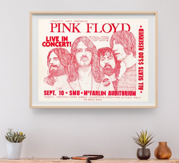 Pink Floyd - McFarlin Auditorium Dallas TX September 10 1972 – Live Concert Poster Wall Art Print - 249021