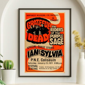 Grateful Dead - PNE Coliseum Vancouver Canada January 23 1971 - Live Concert Poster Wall Art Print - 142015