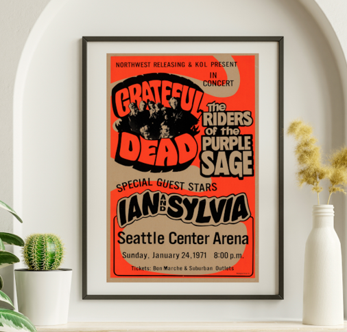 Grateful Dead - Seattle Center Arena WA January 24 1971 - Live Concert Poster Wall Art Print - 142018