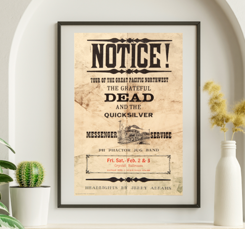 Grateful Dead - Crystal Ballroom Portland OR February 2 1968 - Live Concert Poster Wall Art Print - 142021