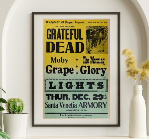 Grateful Dead - Santa Venetia Armory CA December 29 1966 - Live Concert Poster Wall Art Print - 142028