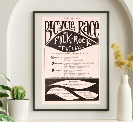 Grateful Dead - Tour Del Mar Bicycle Race Pascadero CA August 26 1966 – Live Concert Poster Wall Art Print - 142126